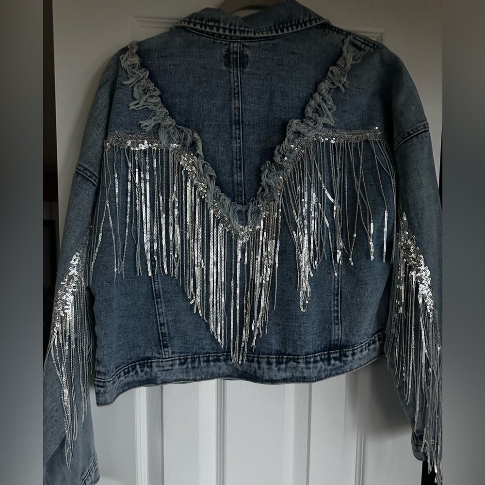 Denim Jacket with Silver Fringe
